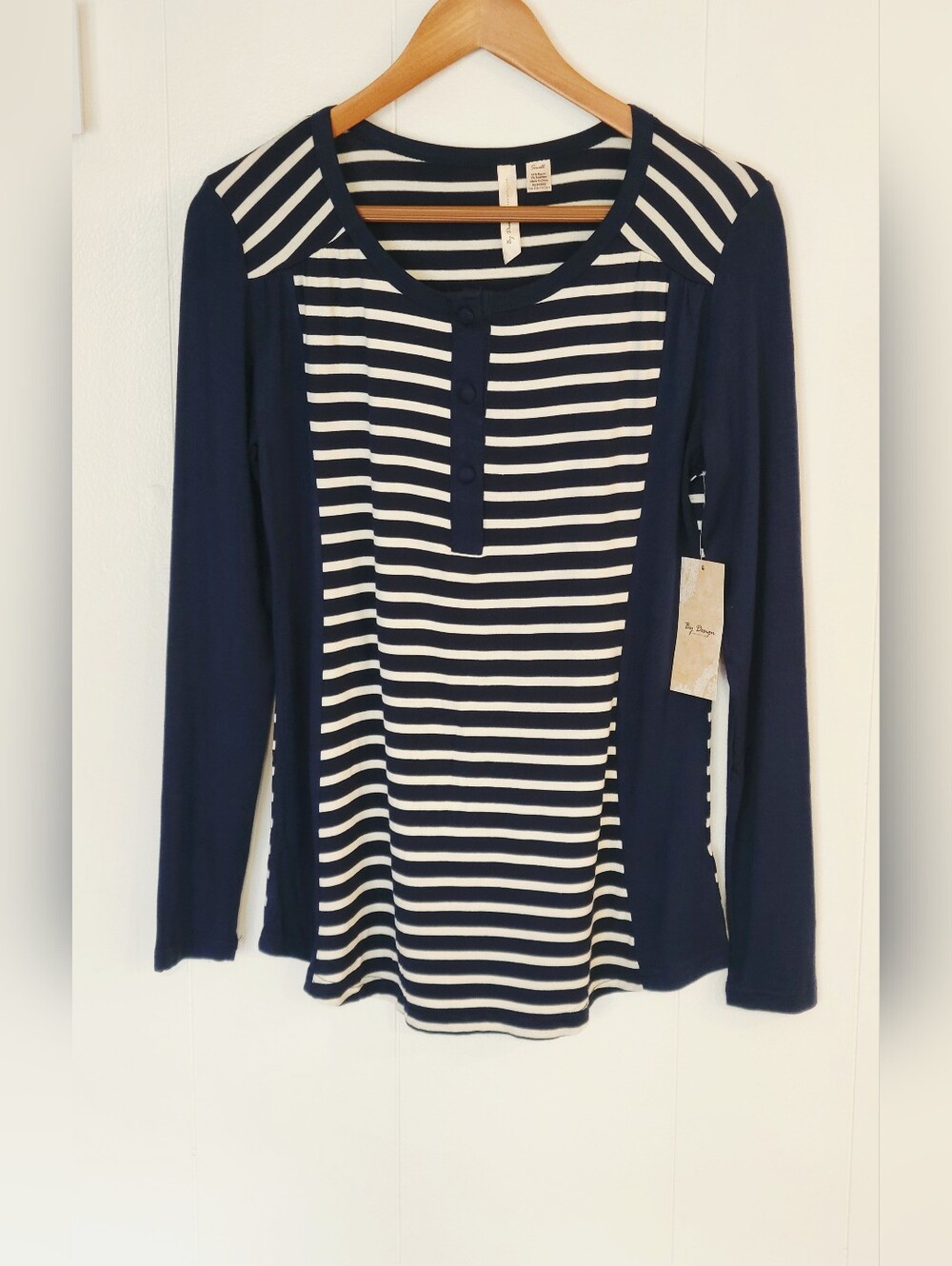 By Design Striped Navy and White Long-Sleeve Henley Top